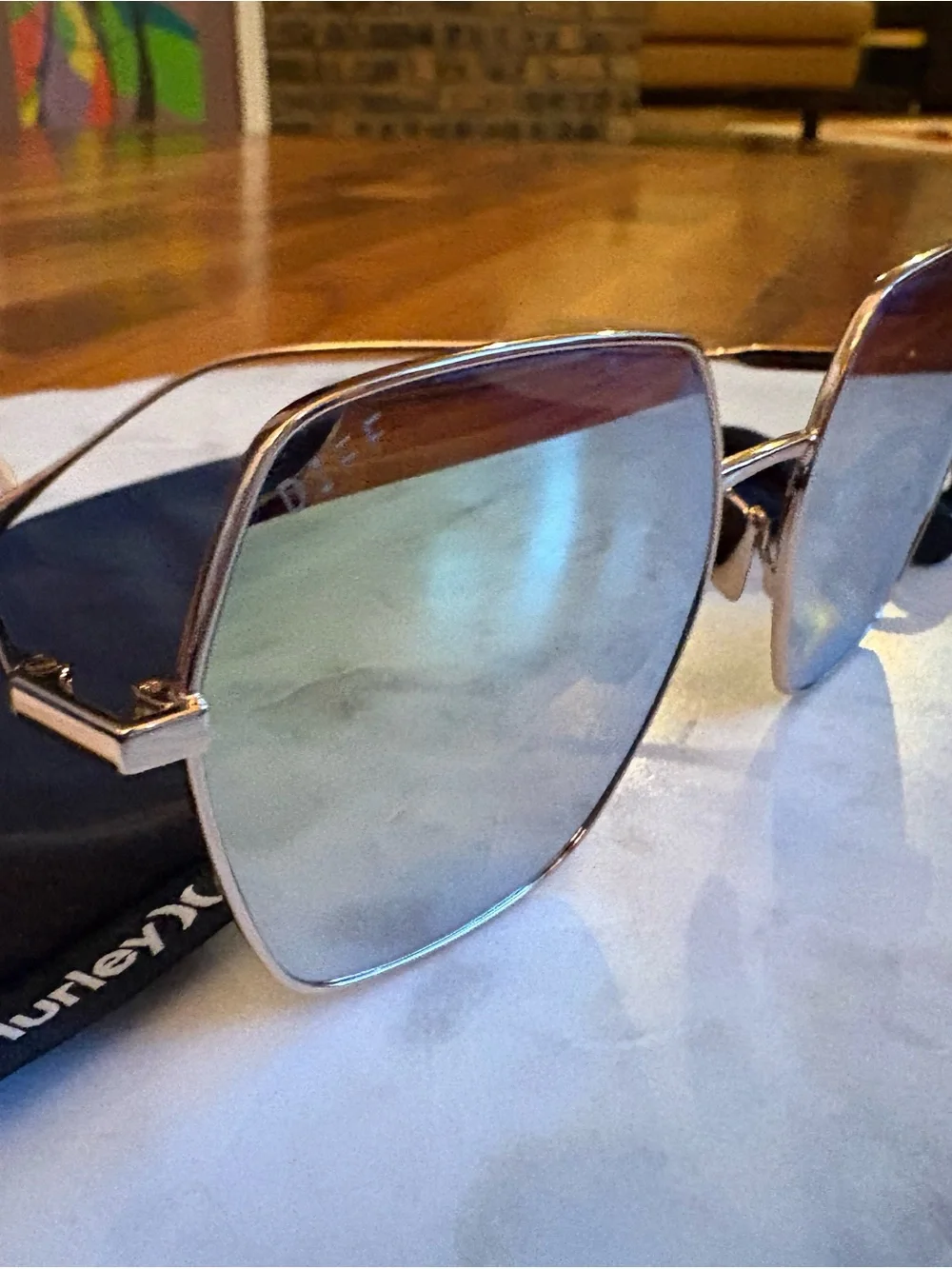 DIFF Geometric Hexagon Gold Mirrored Lens Sunglasses - Gold Frame, NEW
